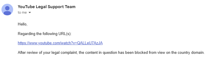 YouTube Legal Support Team took down a blatantly antisemitic video after I initiated a legal case.