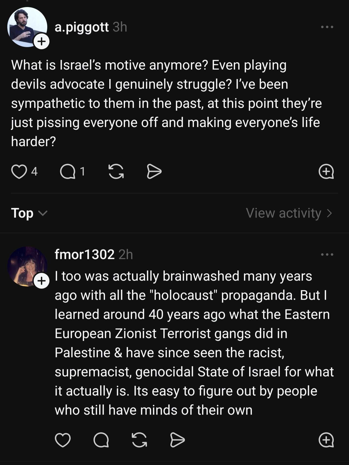 Threads Screenshot of Antisemites Spreading Blood Libel & Propaganda